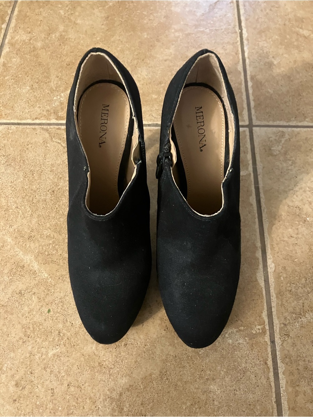 Merona Black Suede Heeled Ankle Boots